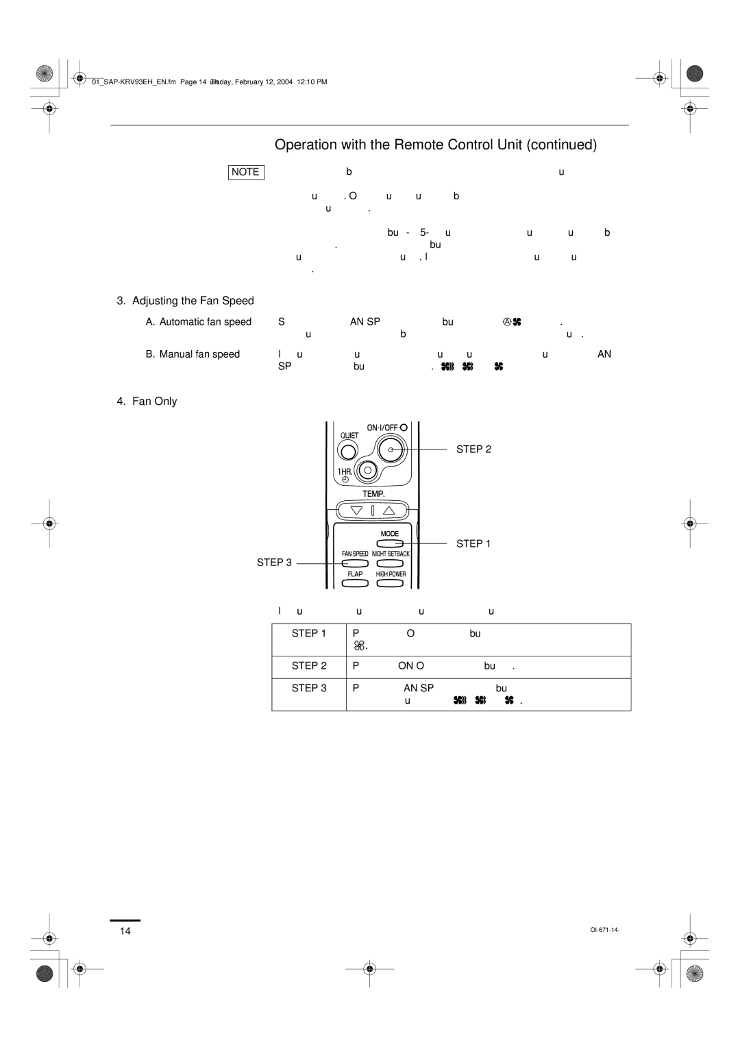 Sanyo SAP-KRV123EH, SAP-KRV93EH instruction manual Adjusting the Fan Speed, Fan Only 