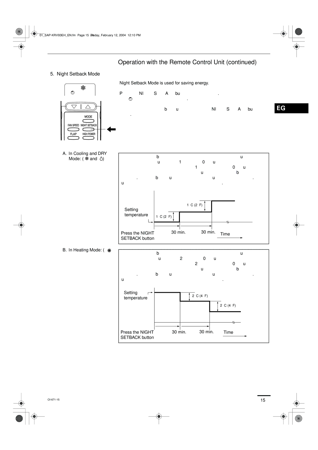 Sanyo SAP-KRV93EH, SAP-KRV123EH instruction manual Night Setback Mode 