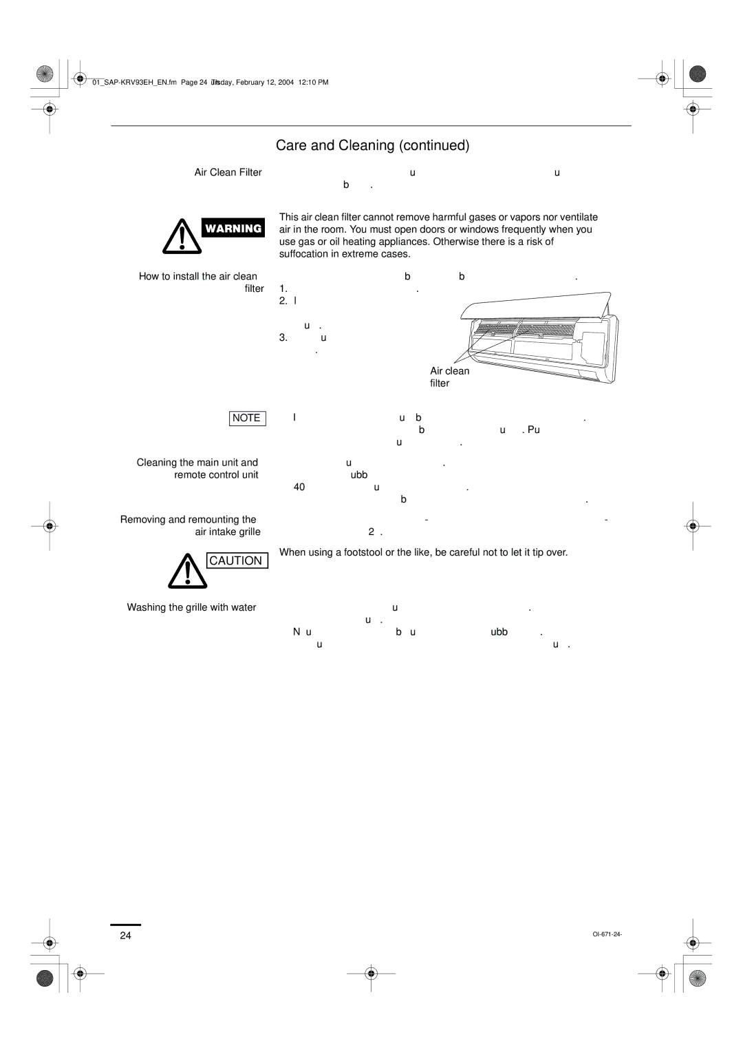 Sanyo SAP-KRV123EH, SAP-KRV93EH instruction manual Suffocation in extreme cases, Filter 