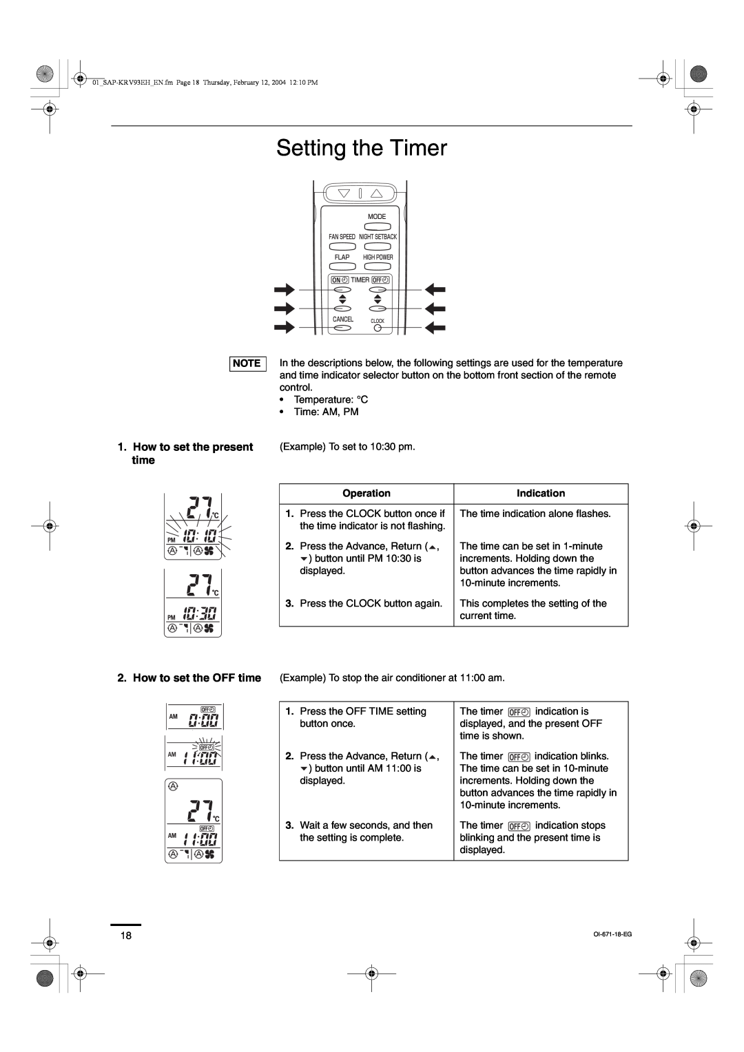 Sanyo SAP-KRV123EH, SAP-KRV93EH instruction manual Setting the Timer, How to set the present time 