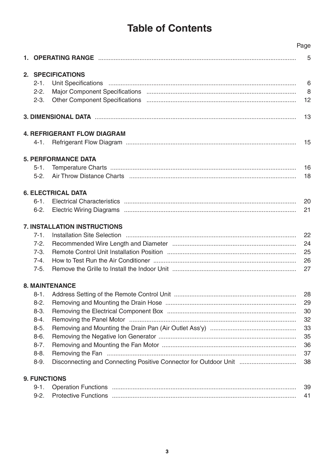 Sanyo SAP-KRV94EHDX service manual Table of Contents 