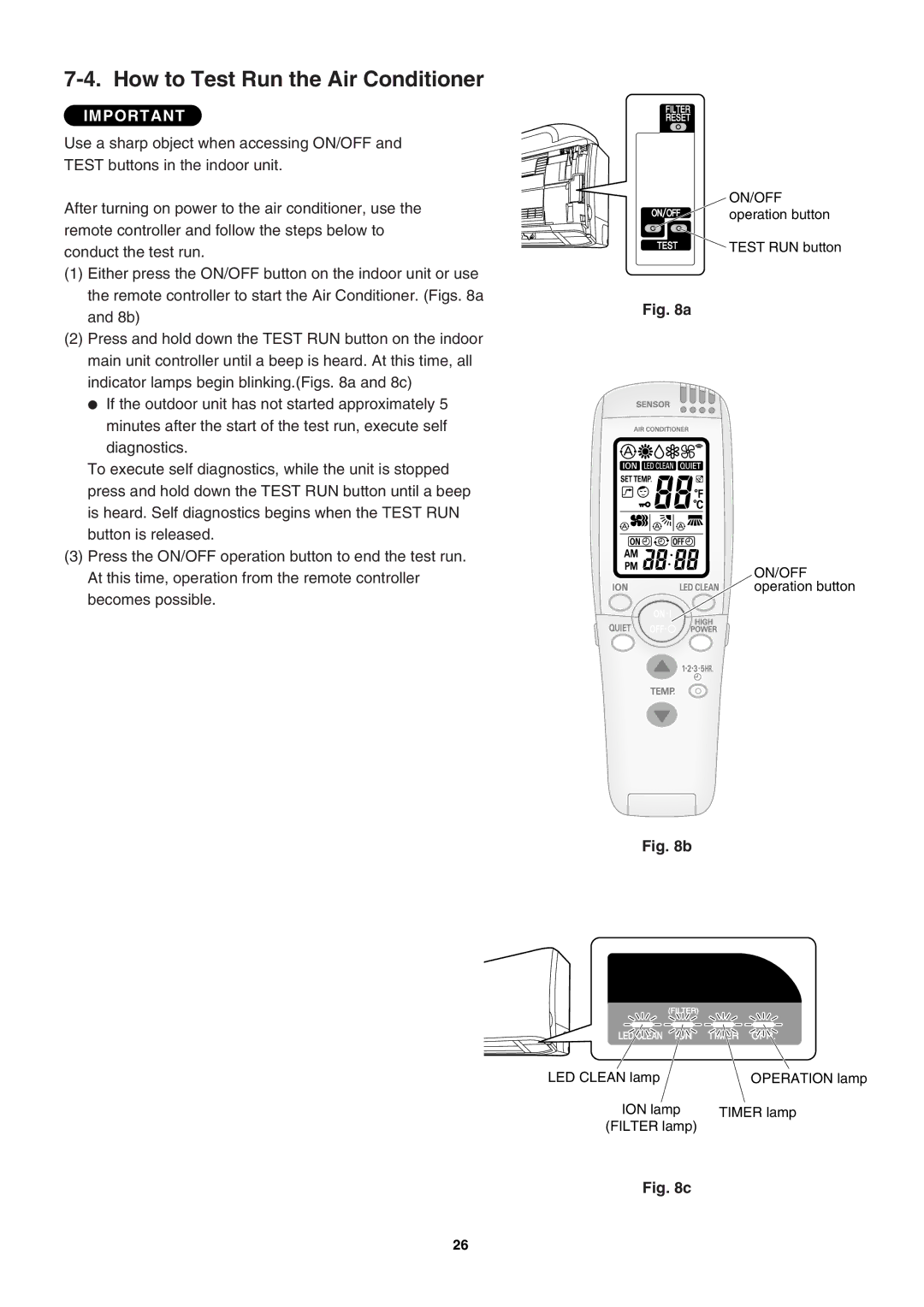 Sanyo SAP-KRV94EHDX service manual How to Test Run the Air Conditioner, On/Off 