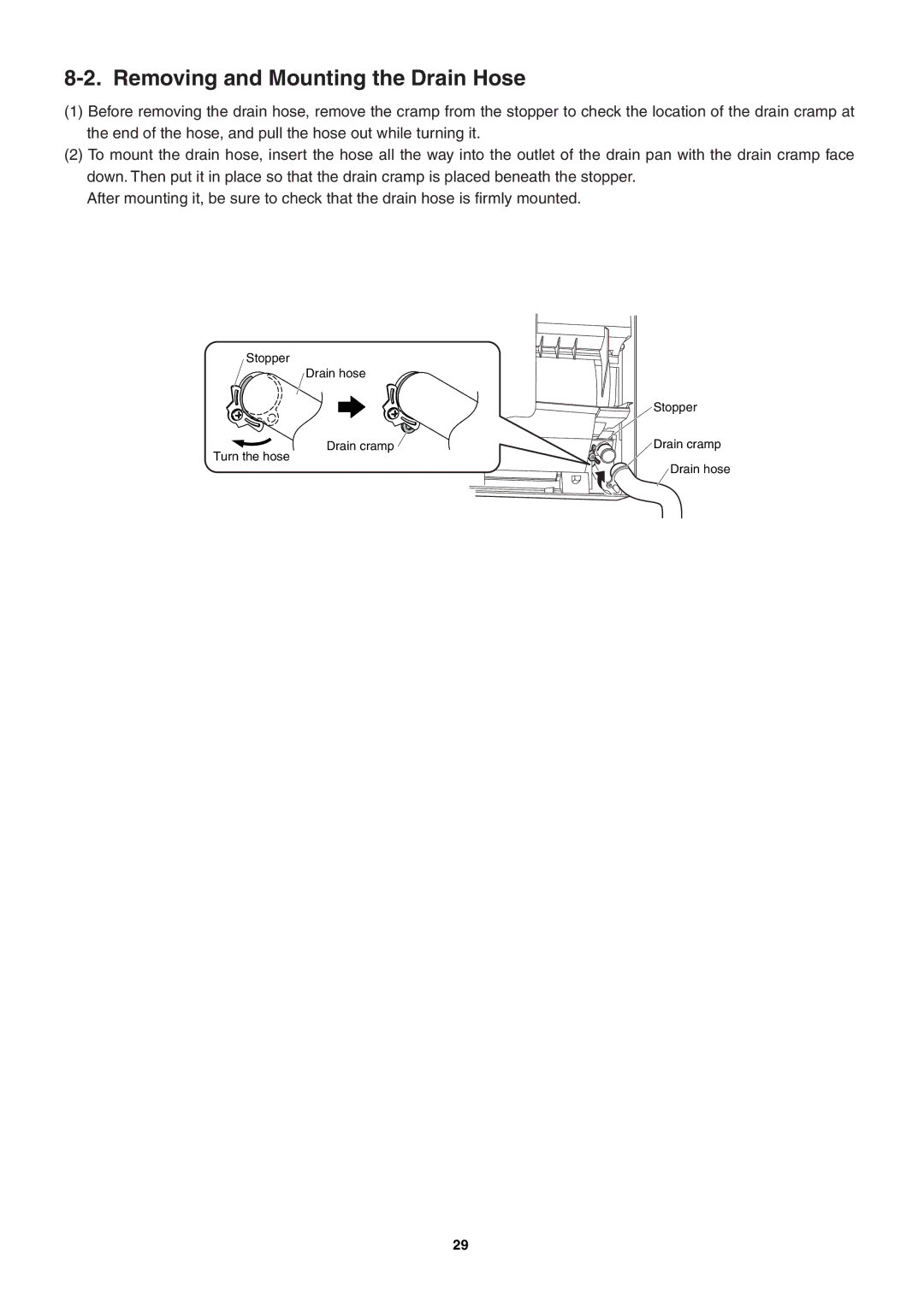 Sanyo SAP-KRV94EHDX service manual Removing and Mounting the Drain Hose 