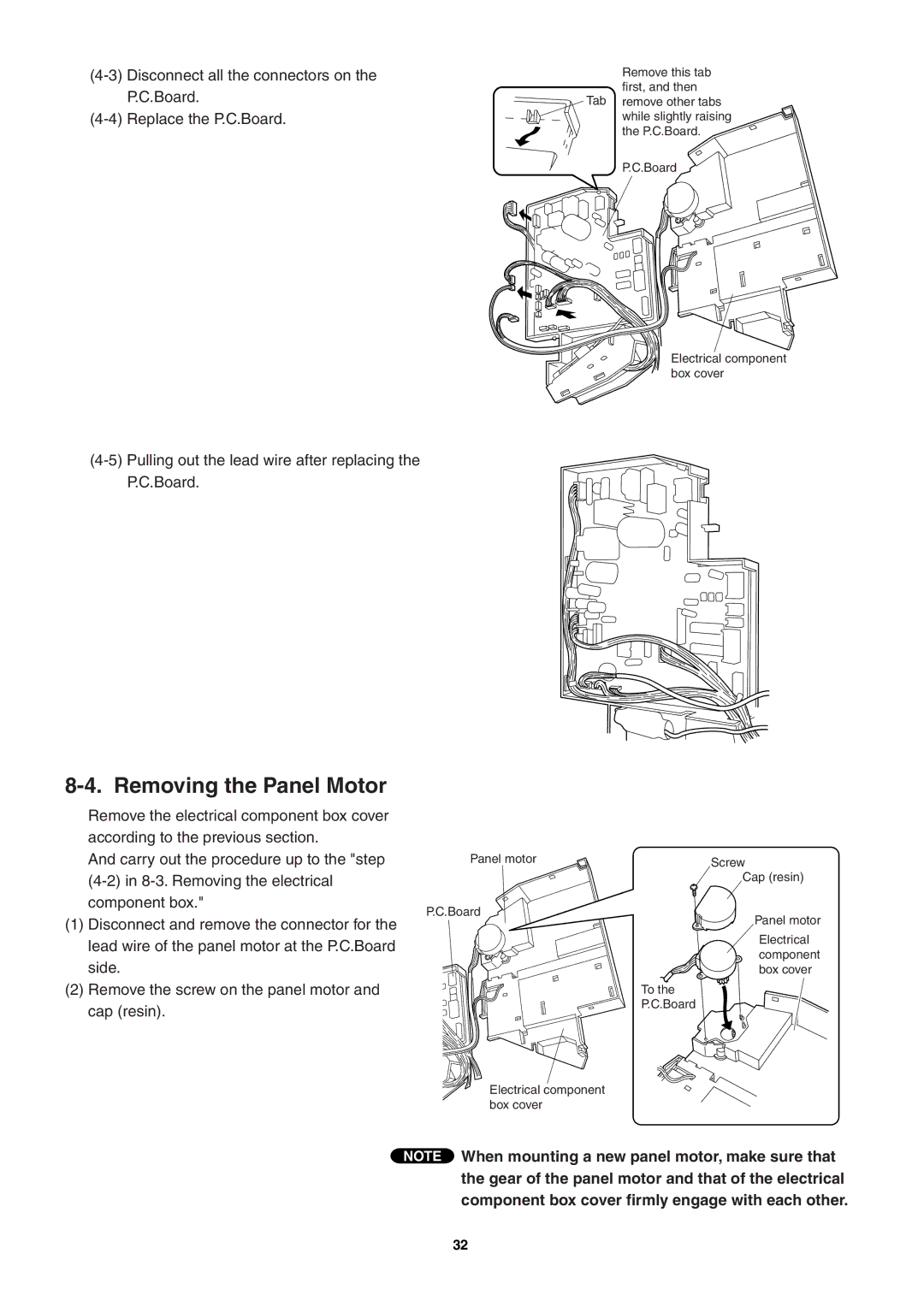 Sanyo SAP-KRV94EHDX service manual Removing the Panel Motor 