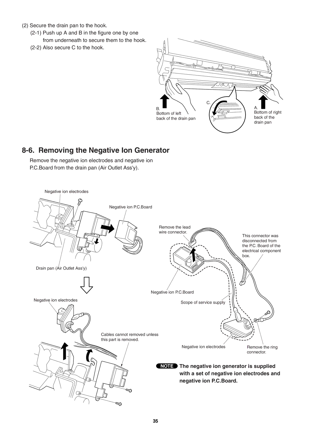 Sanyo SAP-KRV94EHDX service manual Removing the Negative Ion Generator 