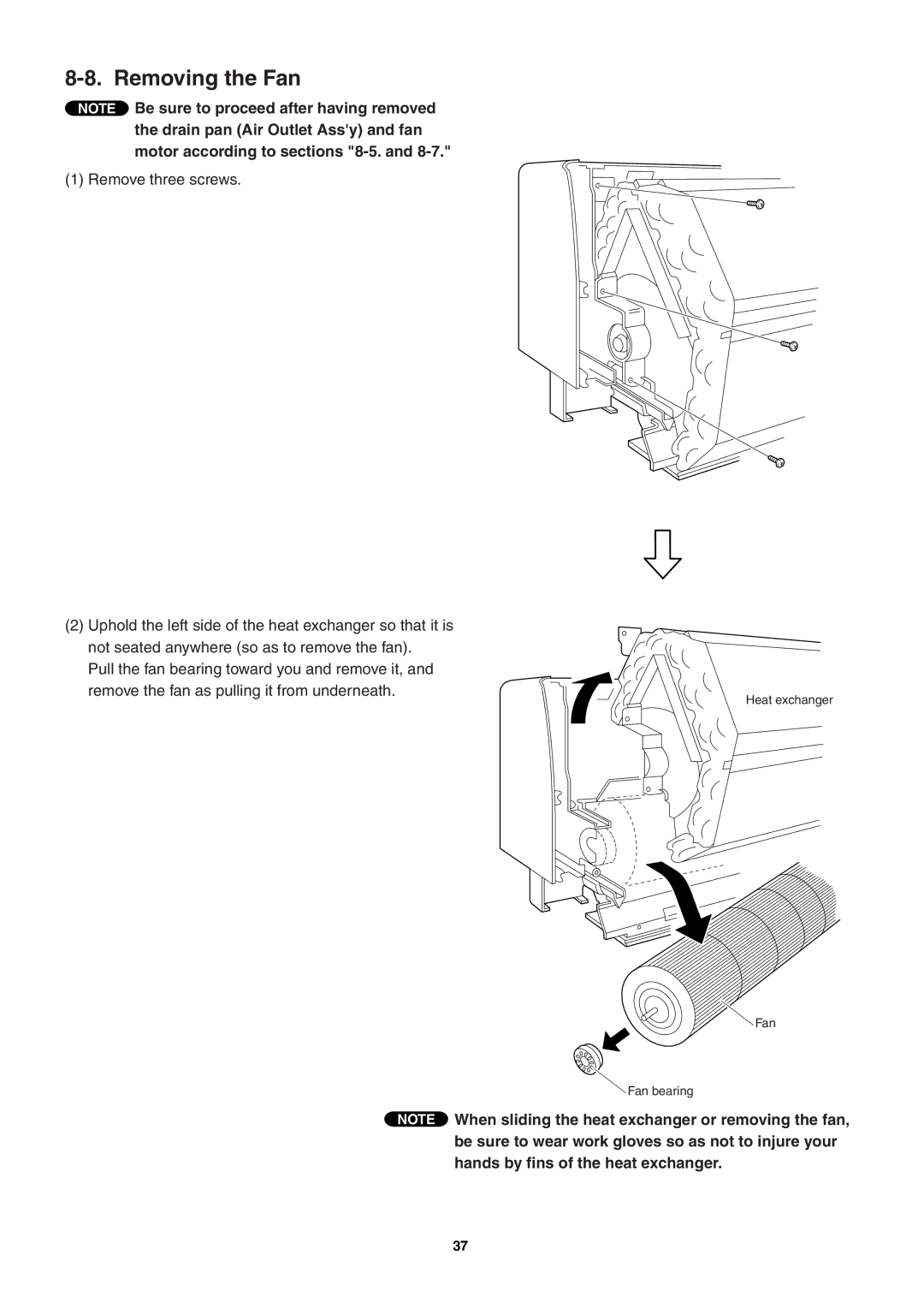 Sanyo SAP-KRV94EHDX service manual Removing the Fan 