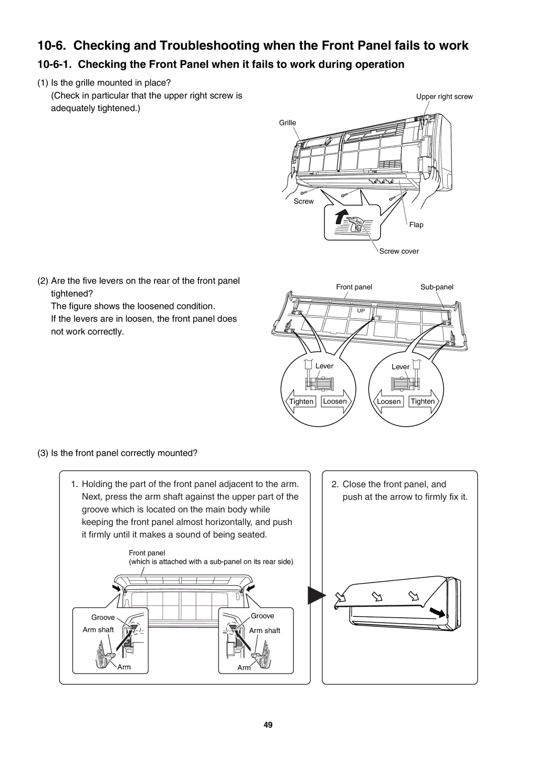 Sanyo SAP-KRV94EHDX service manual Upper right screw Grille Screw Flap Screw cover 