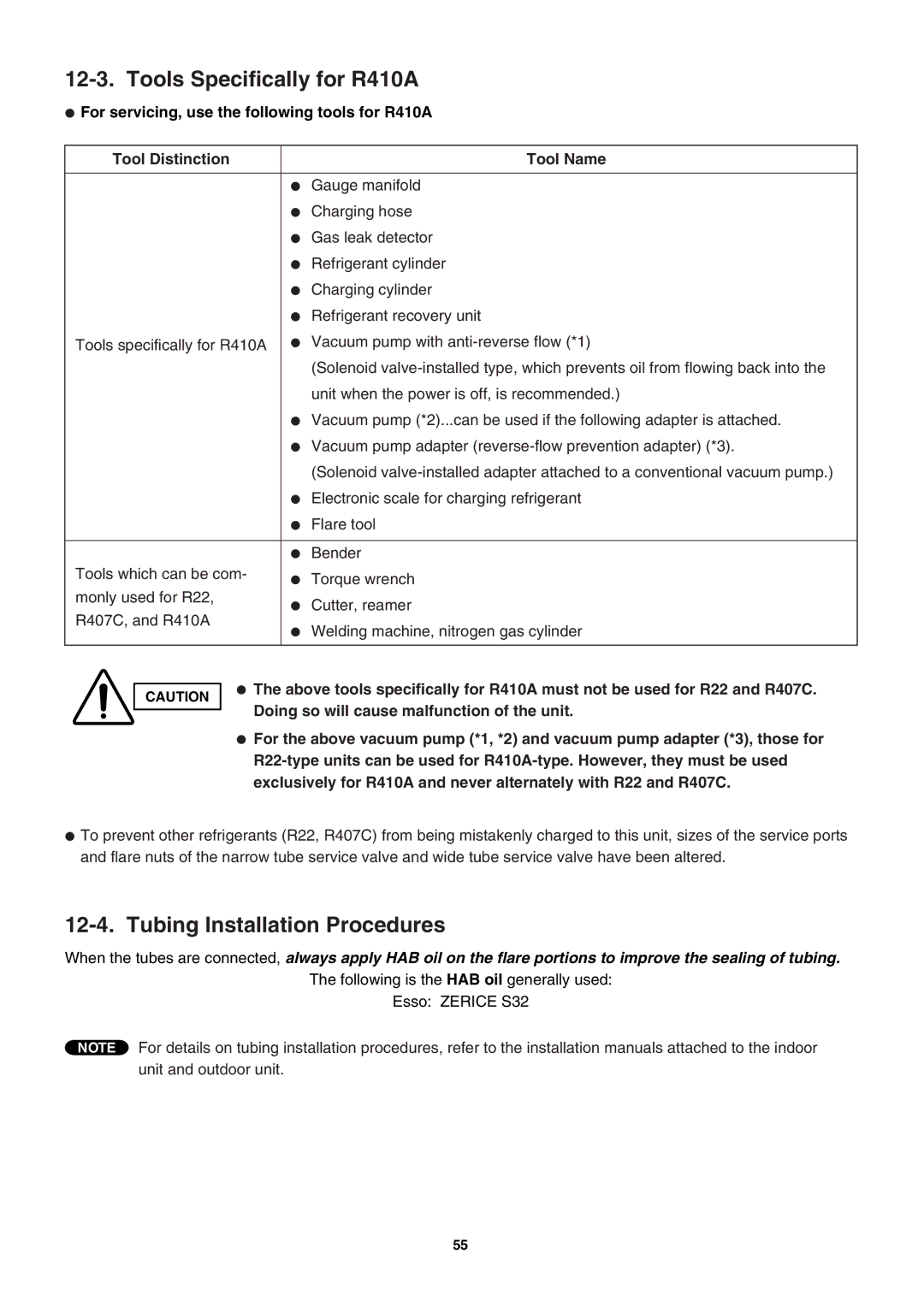 Sanyo SAP-KRV94EHDX service manual Tools Specifically for R410A, Tubing Installation Procedures, Tool Distinction Tool Name 