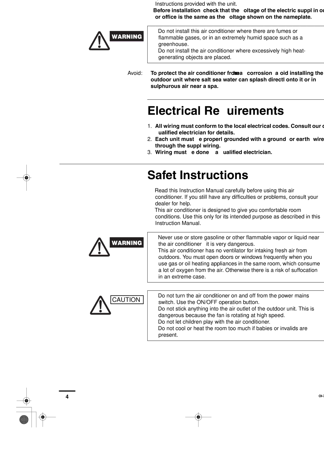 Sanyo SAP-KRV94EHDX service manual Installation Location, Electrical Requirements, Safety Instructions 