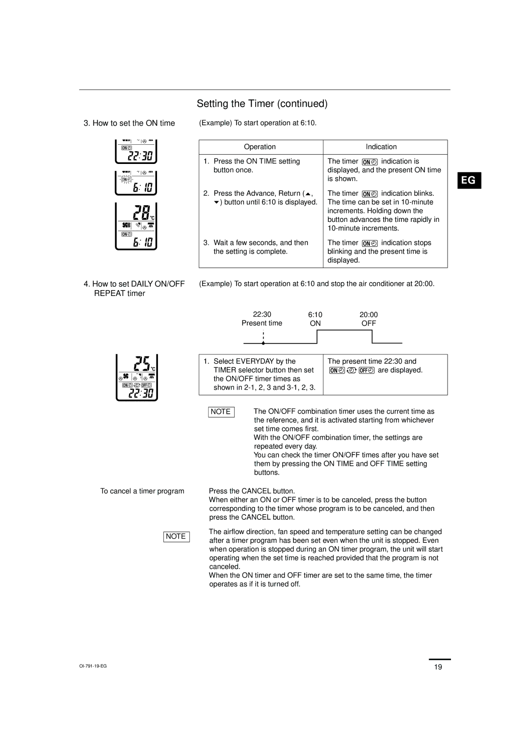 Sanyo SAP-KRV94EHDX Setting the Timer, 2230 610 2000 Present time, Off, To cancel a timer program Press the Cancel button 