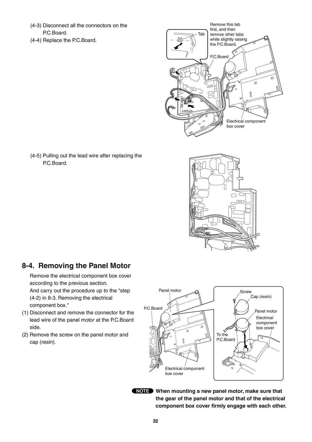 Sanyo SAP-KRV94EHDX service manual Removing the Panel Motor 