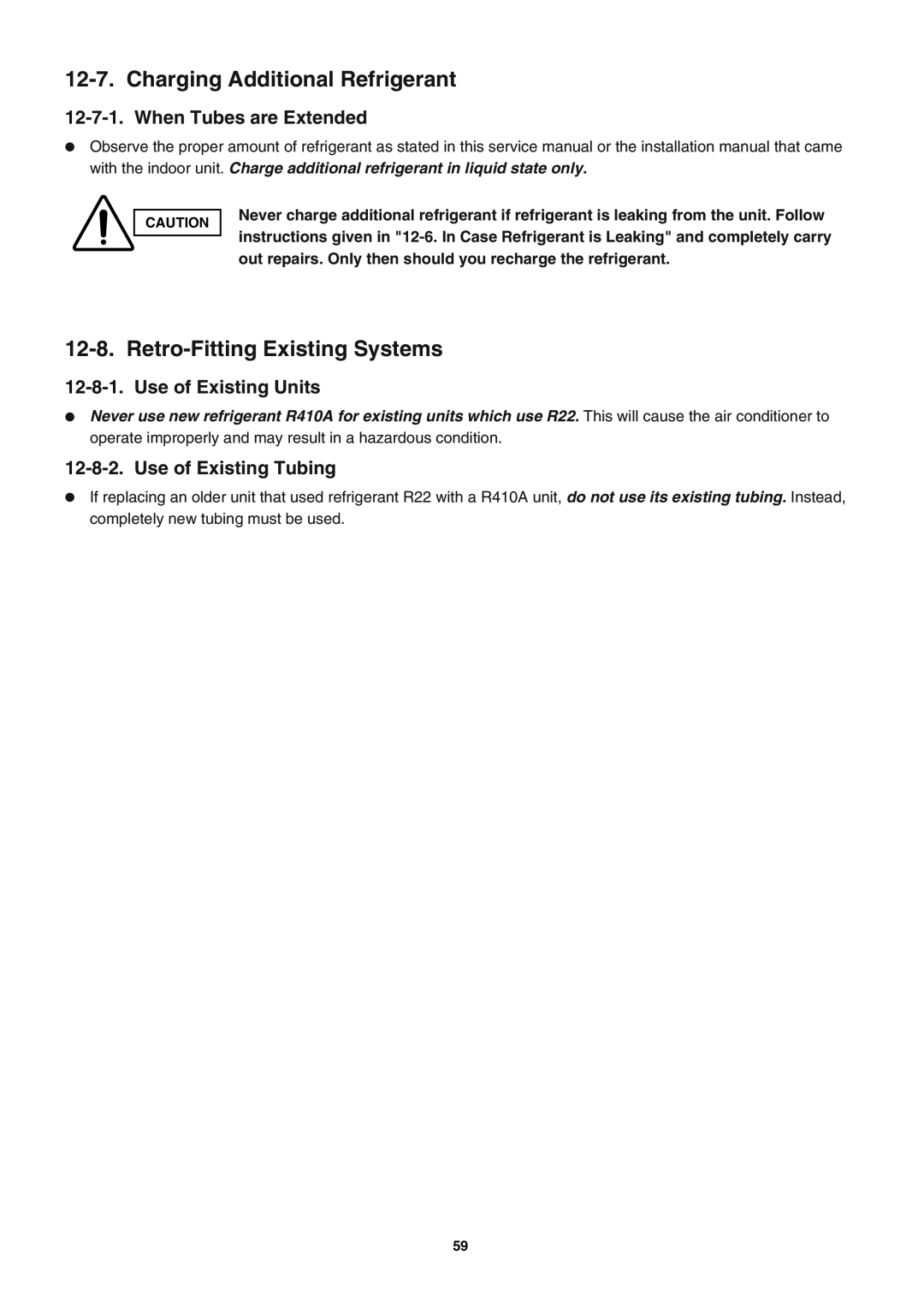 Sanyo SAP-KRV94EHDX service manual Charging Additional Refrigerant, Retro-FittingExisting Systems, When Tubes are Extended 