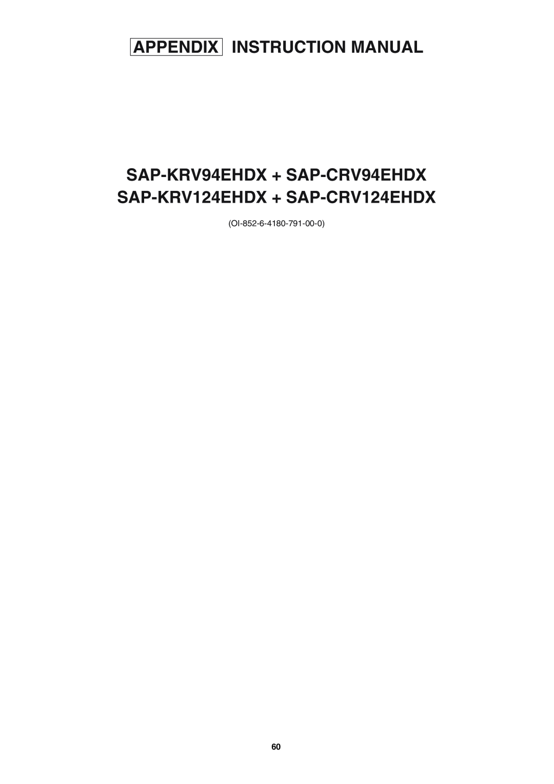 Sanyo SAP-KRV94EHDX service manual OI-852-6-4180-791-00-0 