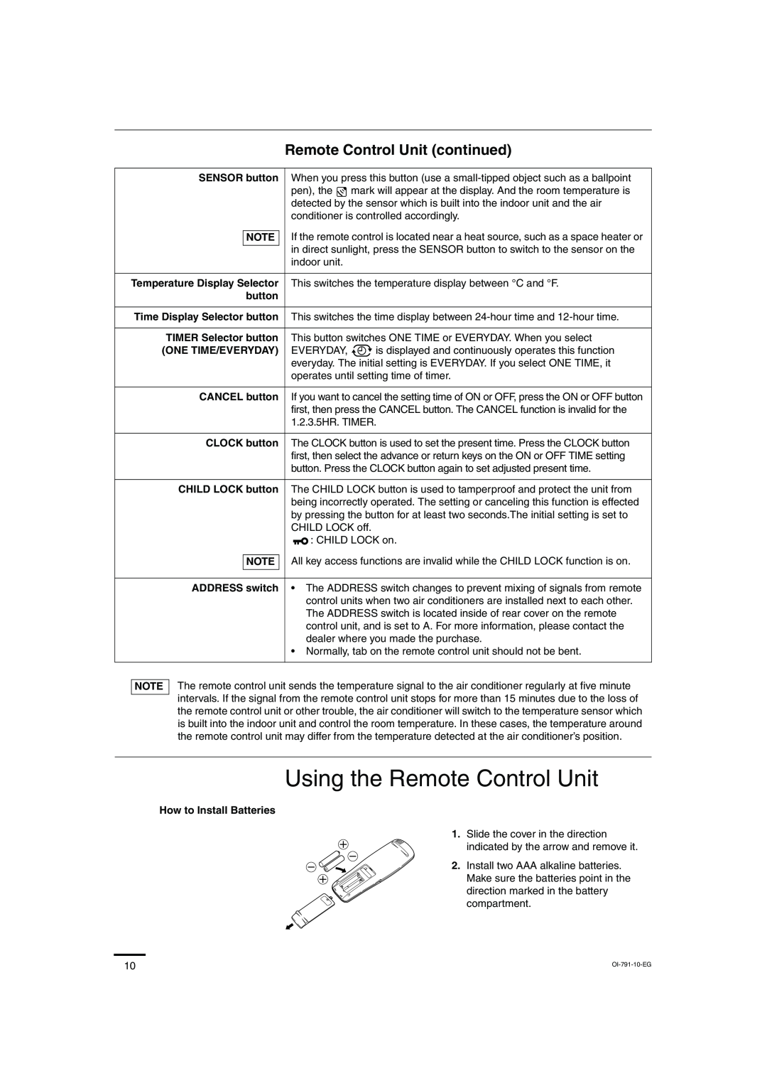 Sanyo SAP-KRV94EHDX service manual Using the Remote Control Unit, Remote Control Unit continued 