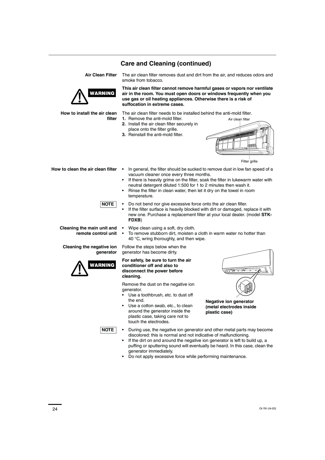 Sanyo SAP-KRV94EHDX service manual Care and Cleaning continued, How to clean the air clean filter 