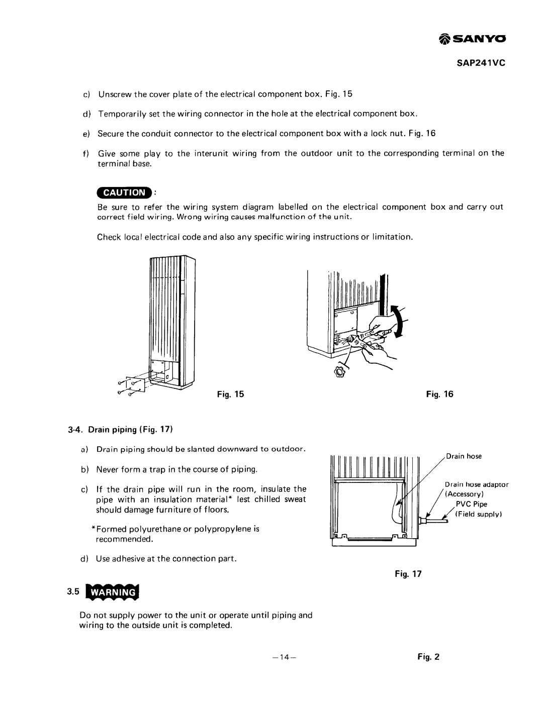 Sanyo SAP241V, SAP241C manual 