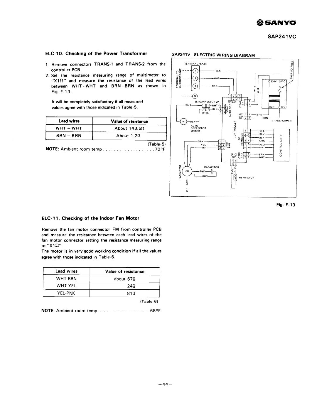 Sanyo SAP241V, SAP241C manual 