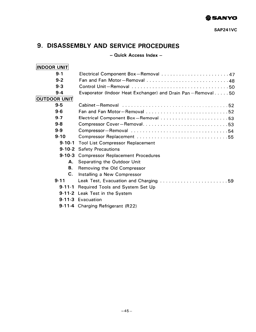 Sanyo SAP241V, SAP241C manual 