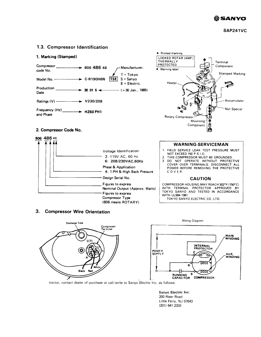 Sanyo SAP241V, SAP241C manual 