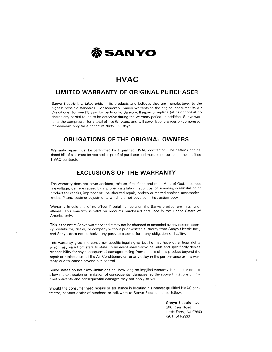 Sanyo SAP241RC manual 