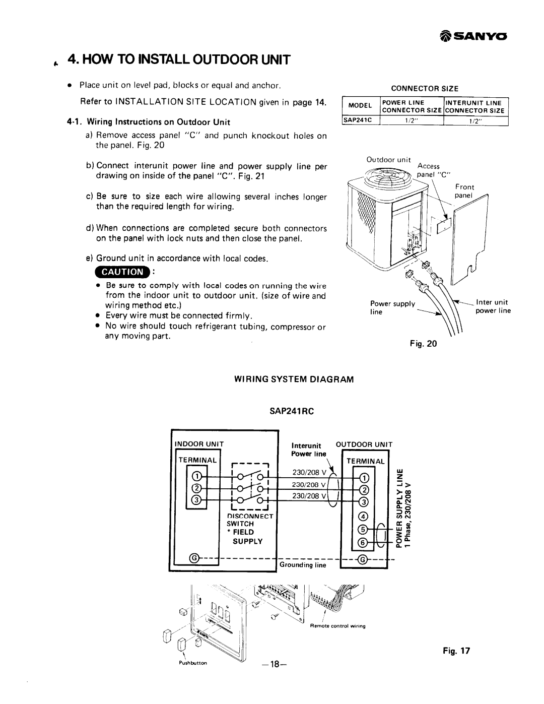 Sanyo SAP241RC manual 