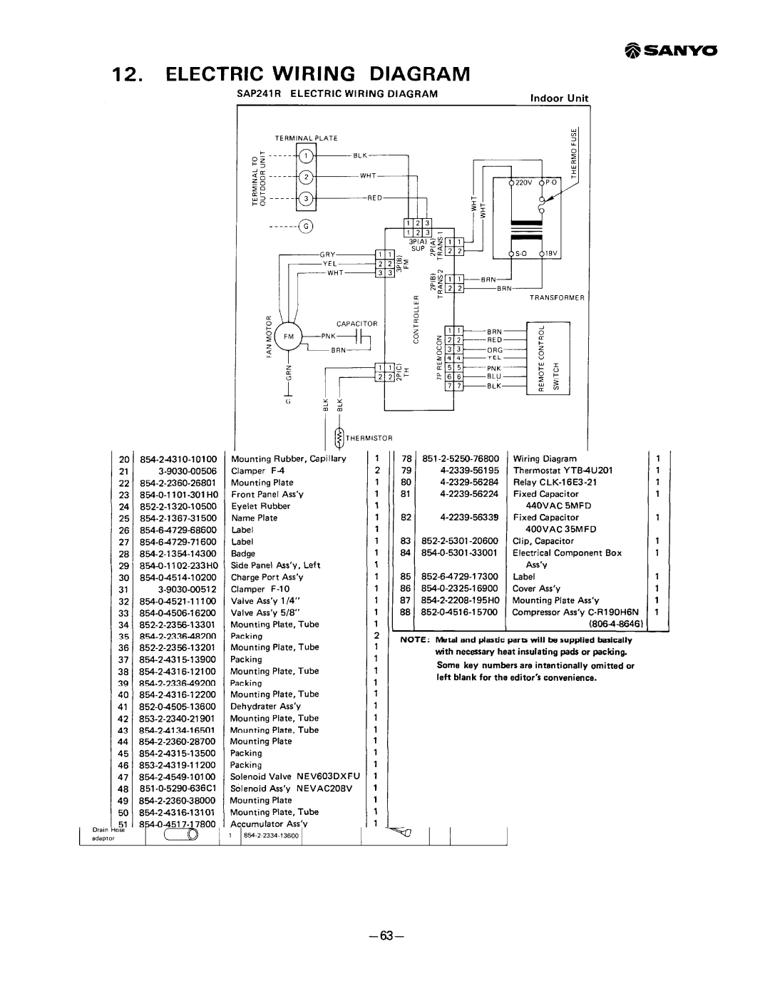 Sanyo SAP241RC manual 