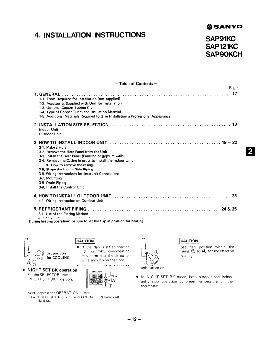 Sanyo SAP91KC, SAP90KCH, SAP121KC manual 