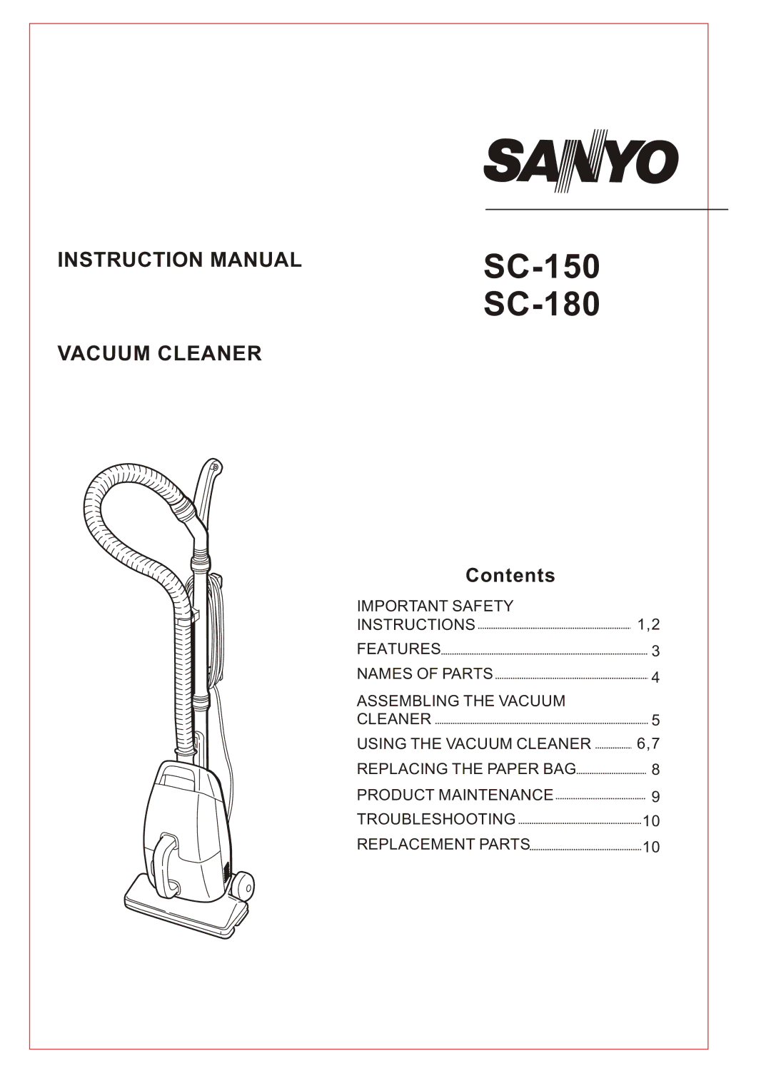 Sanyo instruction manual SC-150 SC-180 