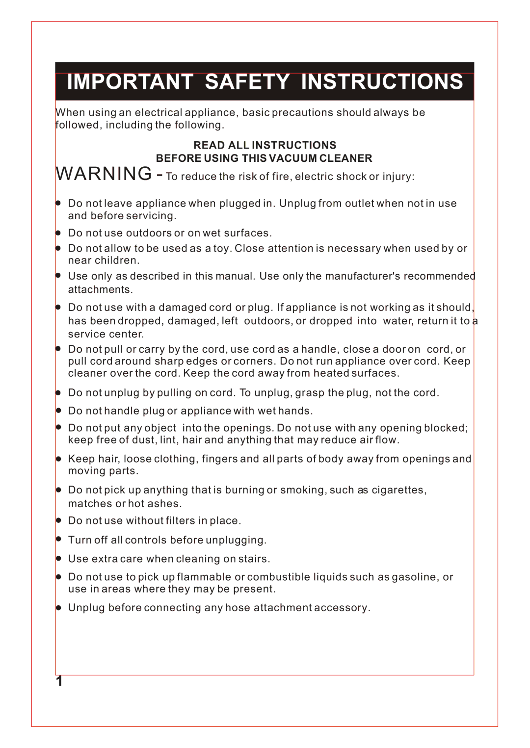 Sanyo SC-180, SC-150 Important Safety Instructions, Read ALL Instructions Before Using this Vacuum Cleaner 