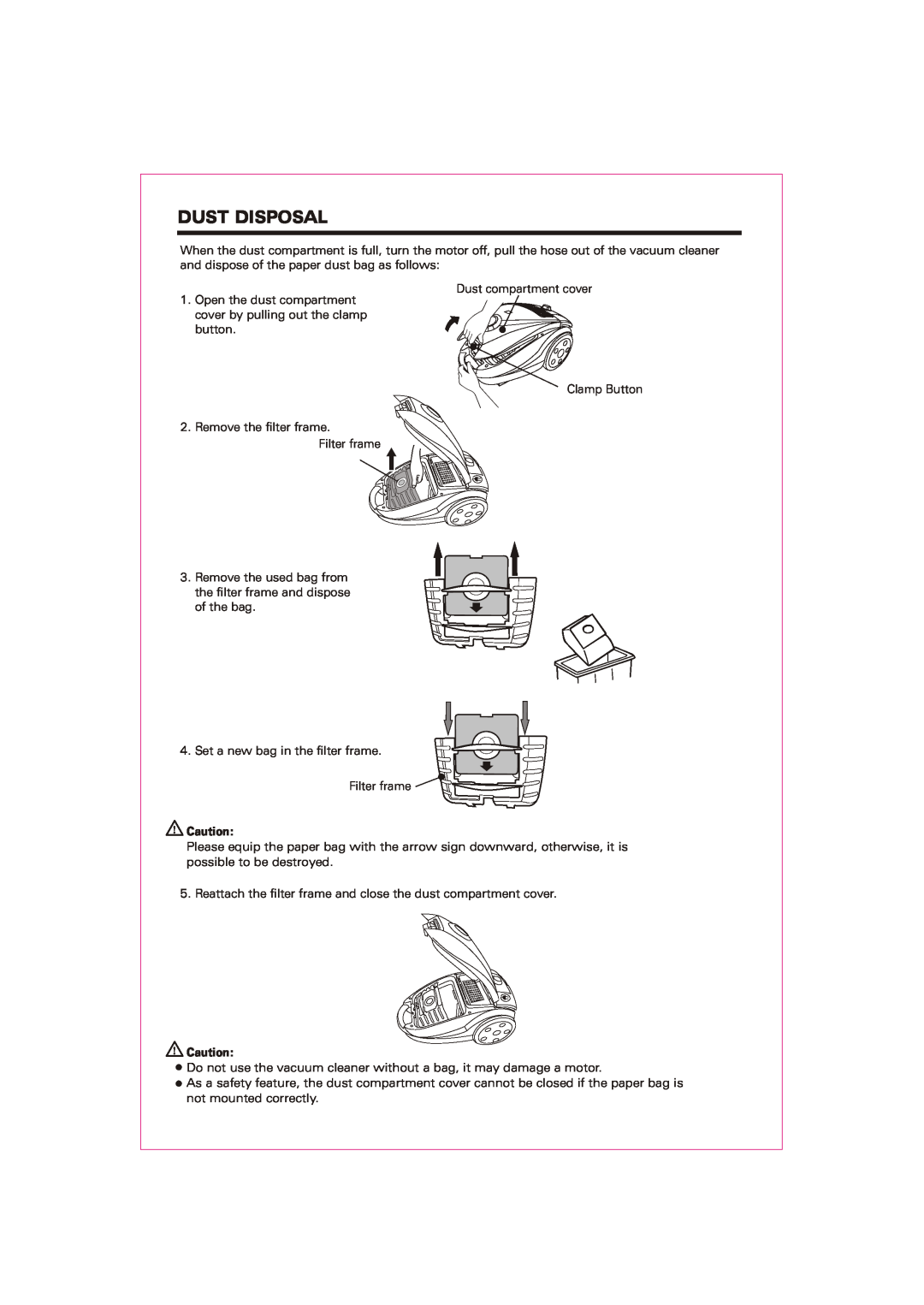Sanyo SC-5006 instruction manual Dust Disposal 