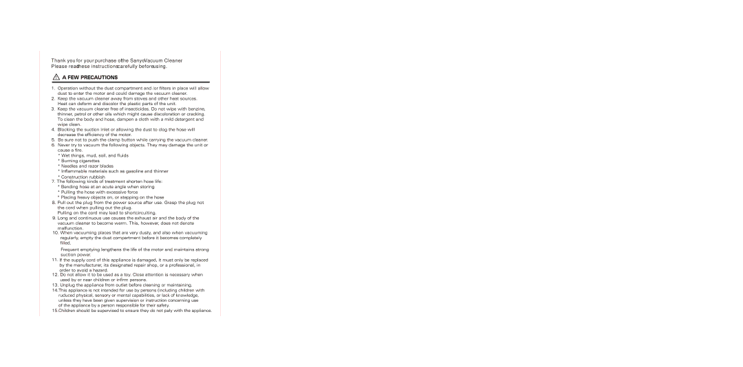 Sanyo SC-B555T, SC-B550 manual FEW Precautions 