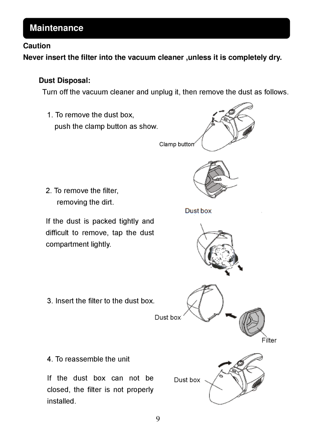 Sanyo SC-X1801R instruction manual To reassemble the unit If the dust box can not be 