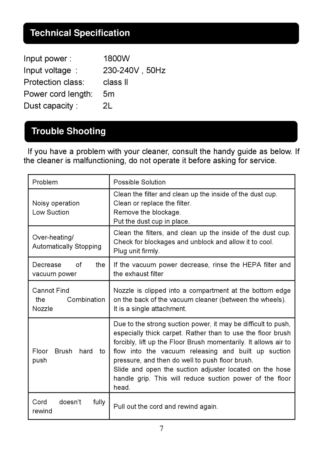 Sanyo SC-X1801R instruction manual Technical Specification, Trouble Shooting 