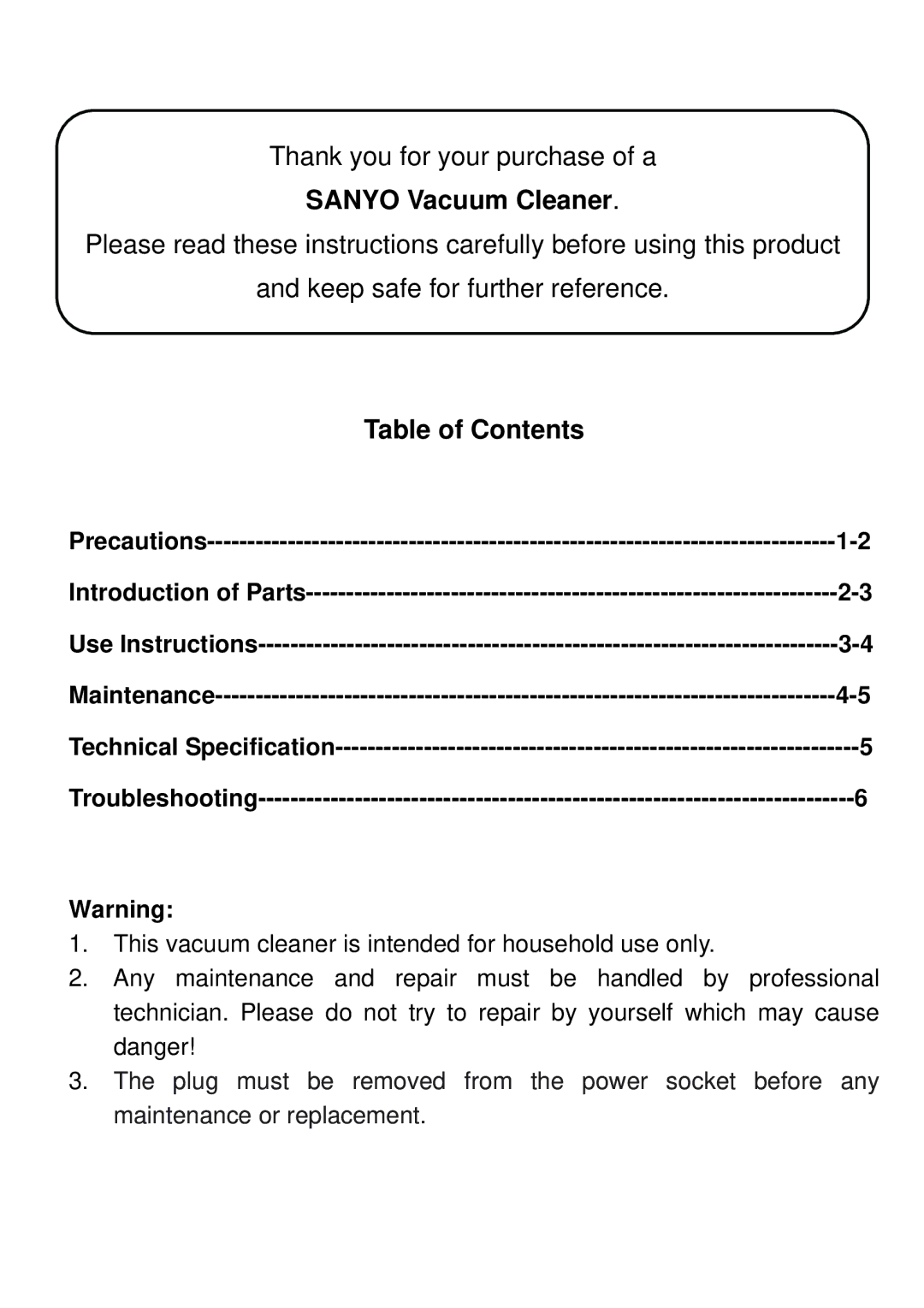 Sanyo SC-X2017 instruction manual Sanyo Vacuum Cleaner 