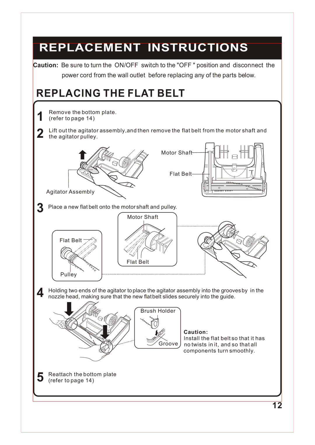 Sanyo SC-X90 instruction manual Replacement Instructions, Replacing the Flat Belt 