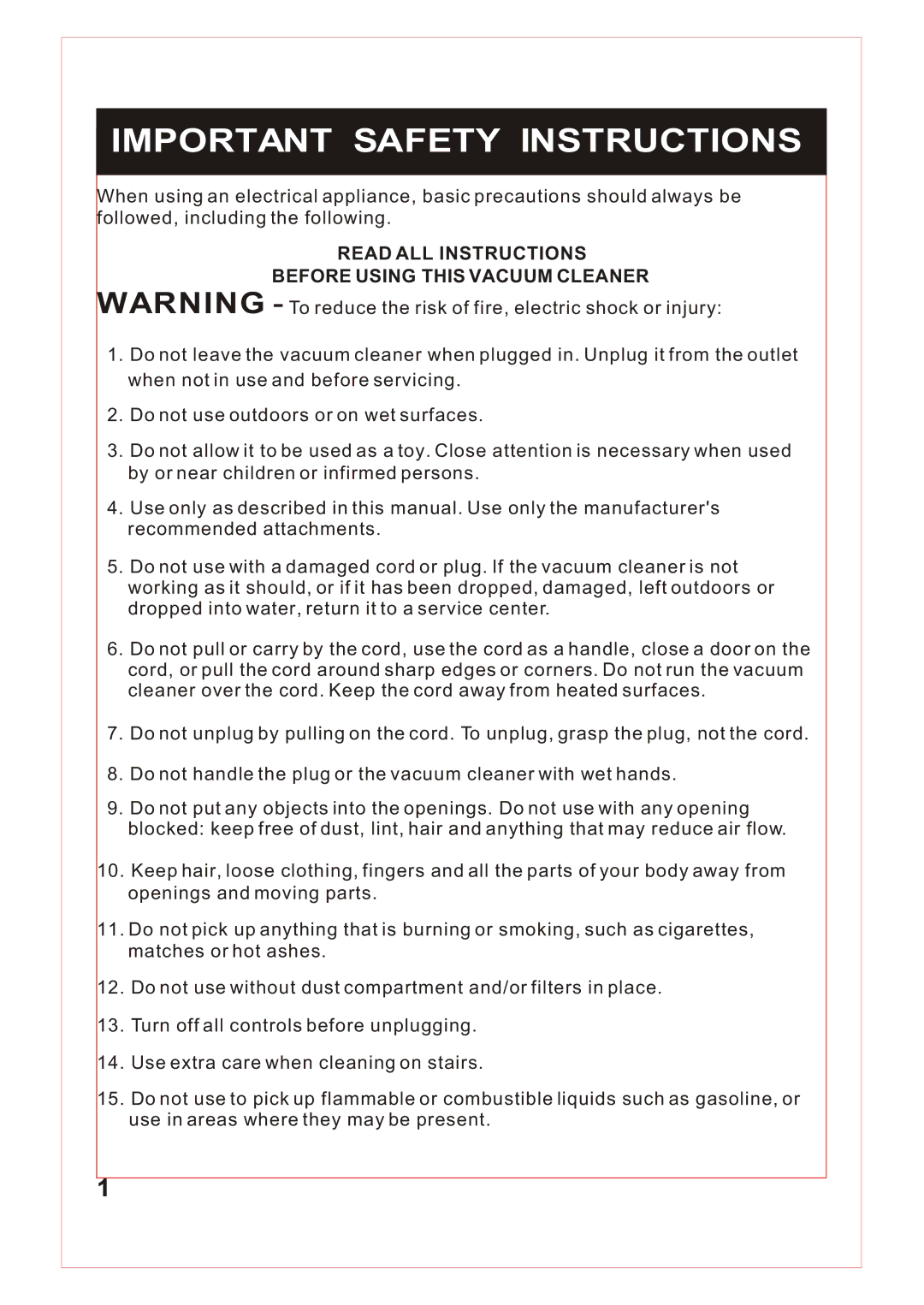 Sanyo SC-X90 instruction manual Important Safety Instructions, Read ALL Instructions Before Using this Vacuum Cleaner 