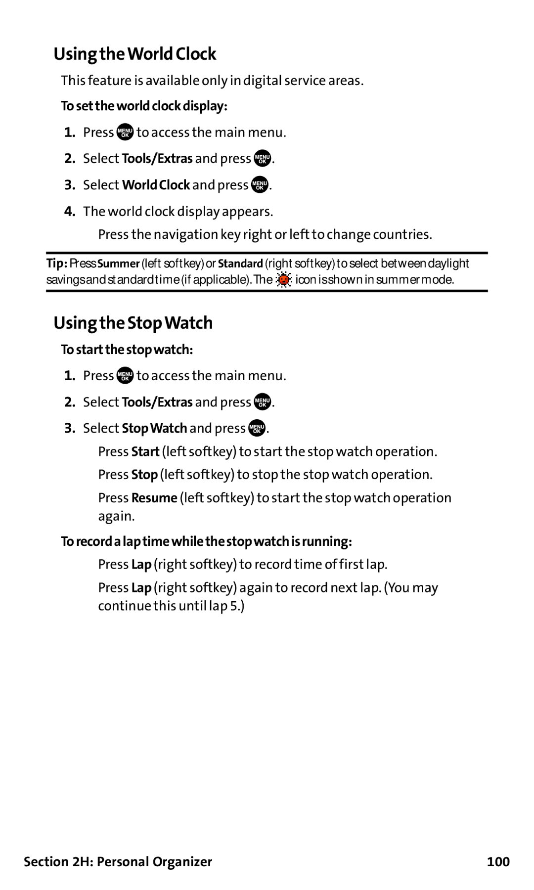 Sanyo SCP-200 manual Using theWorld Clock, Using the StopWatch 