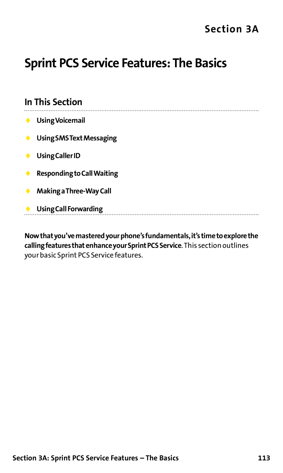 Sanyo SCP-200 manual Sprint PCS Service Features The Basics 113 