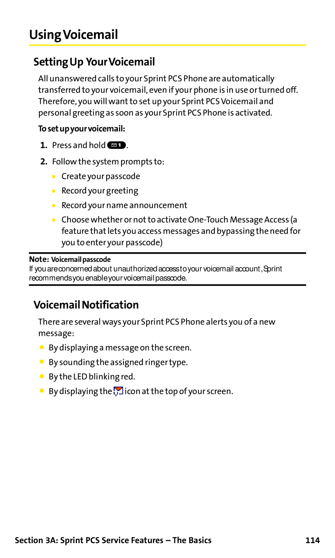 Sanyo SCP-200 manual Using Voicemail, Setting Up YourVoicemail, Voicemail Notification 