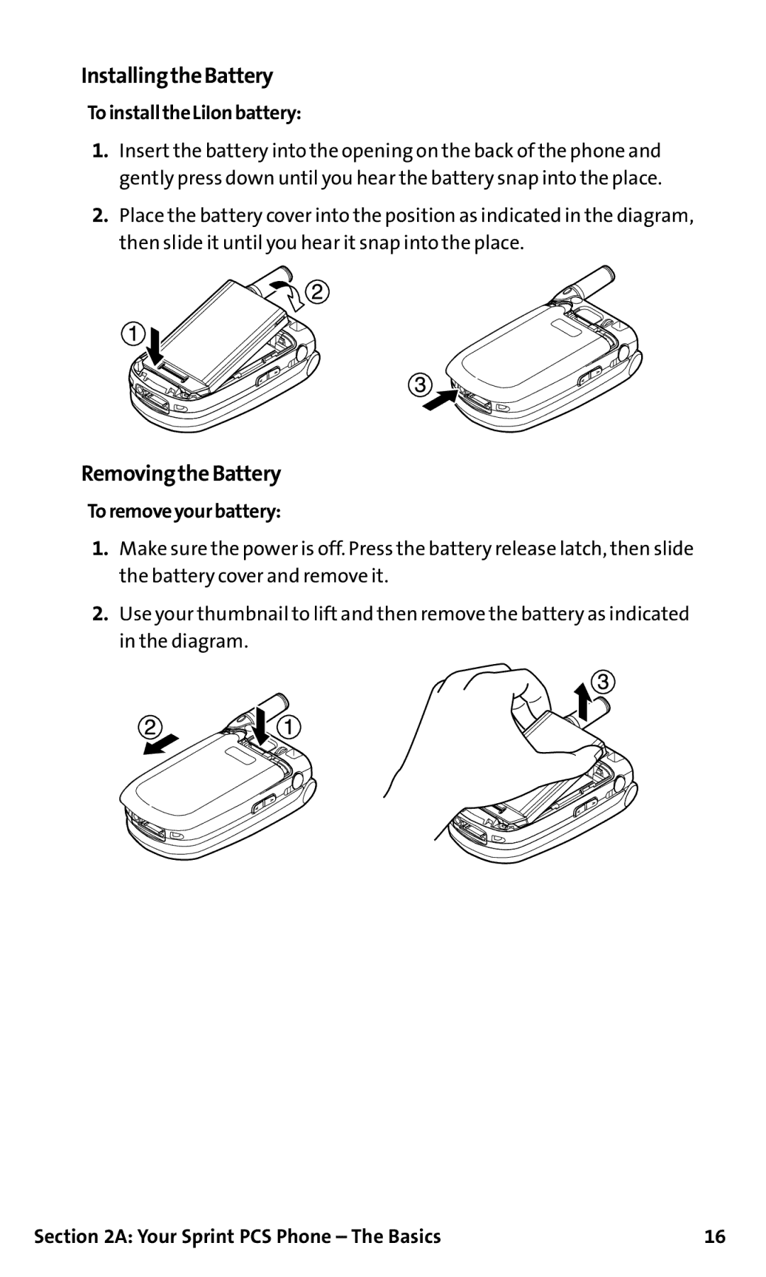 Sanyo SCP-200 manual InstallingtheBattery, RemovingtheBattery, ToinstalltheLiIonbattery, Toremoveyourbattery 