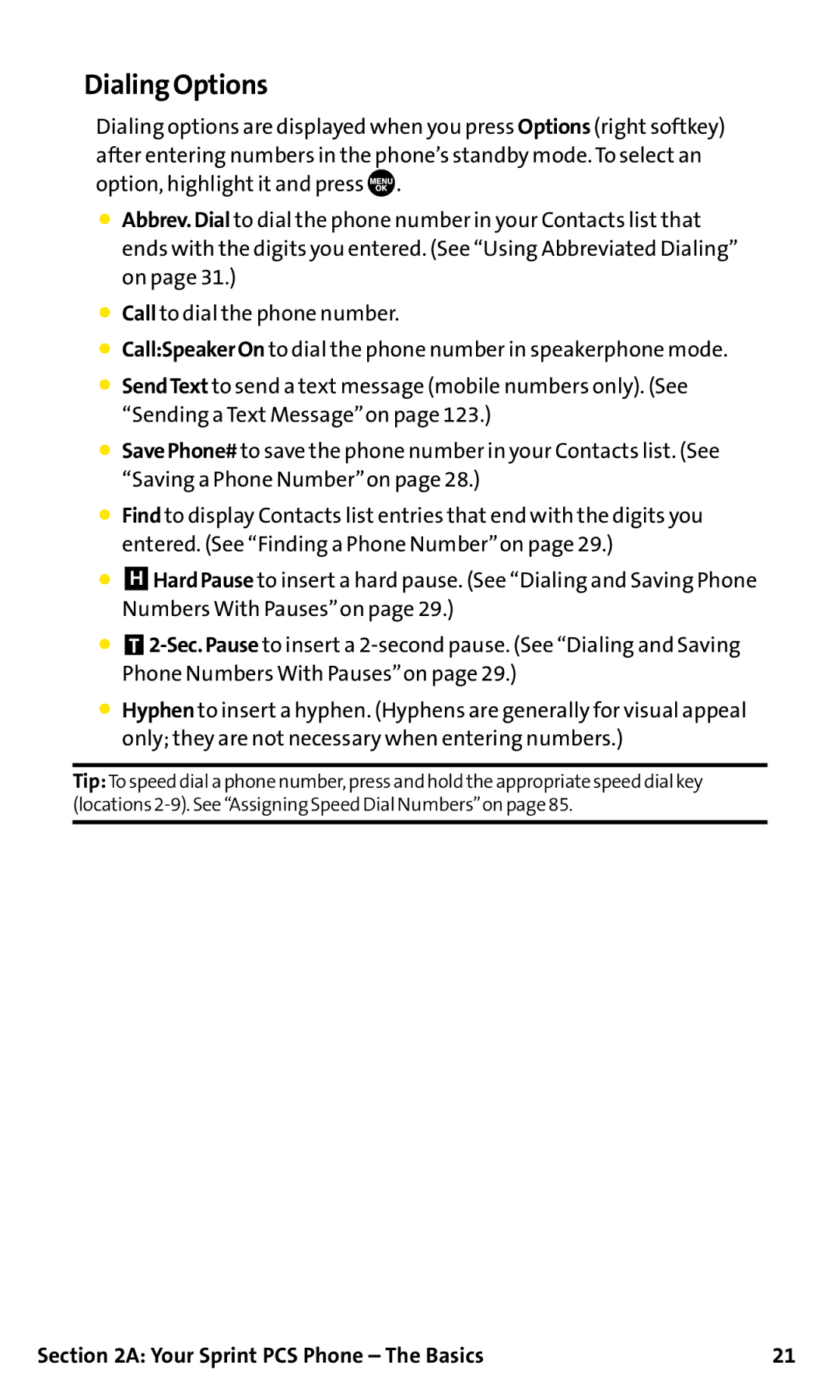 Sanyo SCP-200 manual Dialing Options 