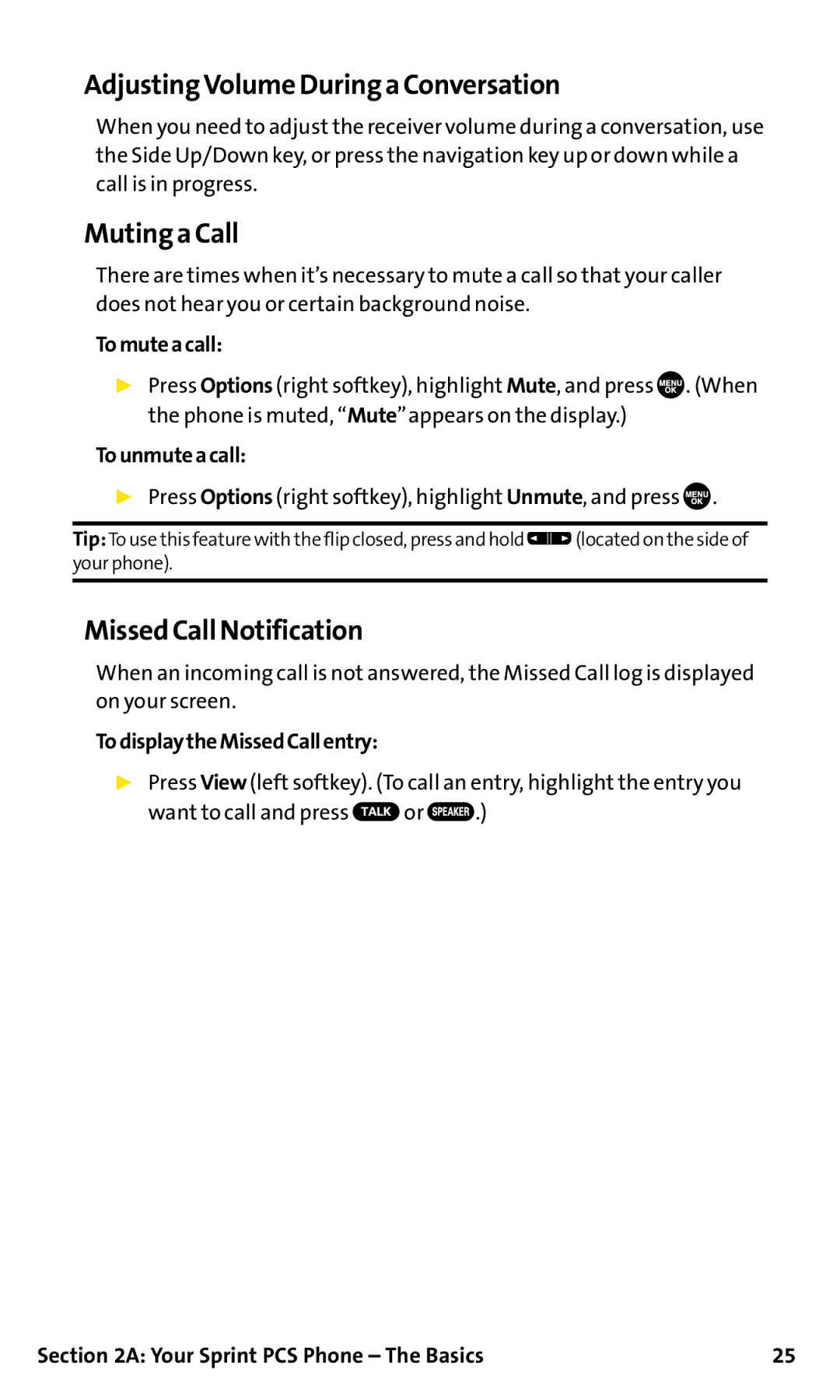 Sanyo SCP-200 manual Adjusting VolumeDuring a Conversation, Mutinga Call, Missed Call Notification 