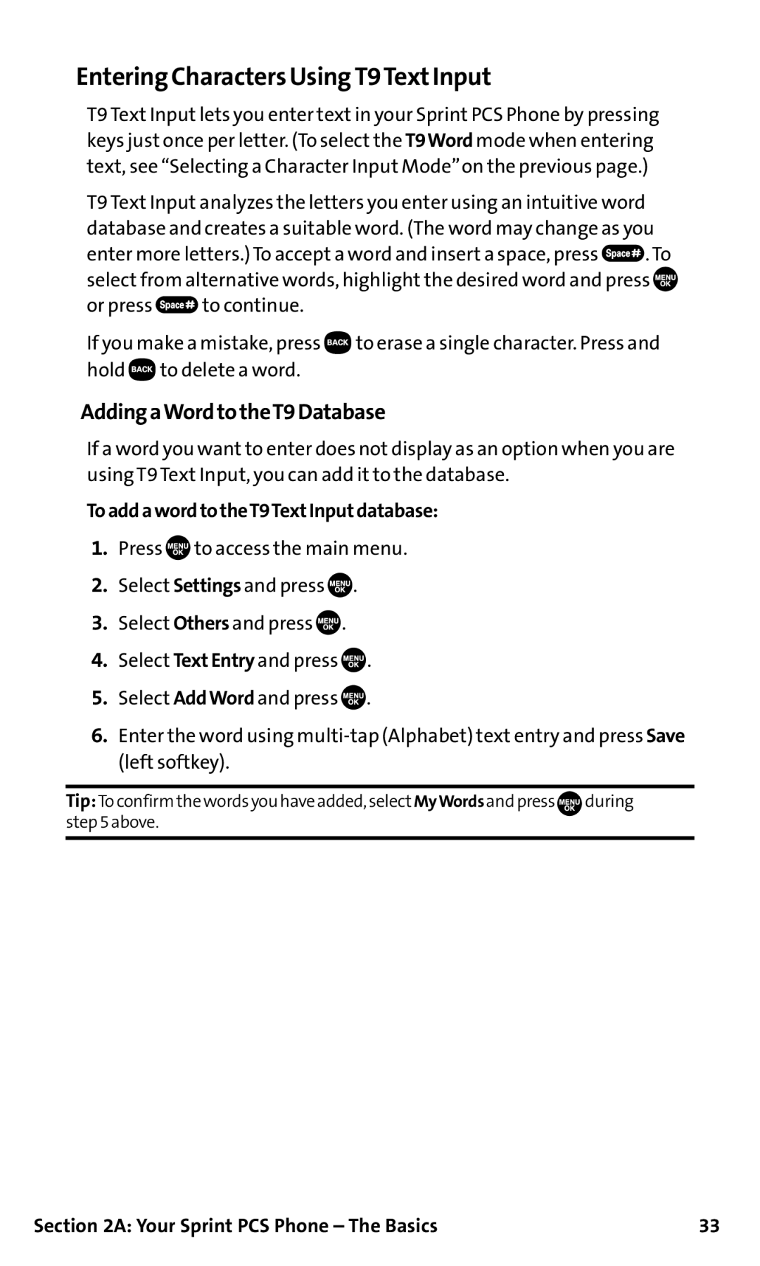 Sanyo SCP-200 manual Entering Characters Using T9TextInput, AddingaWordtotheT9Database, ToaddawordtotheT9TextInputdatabase 