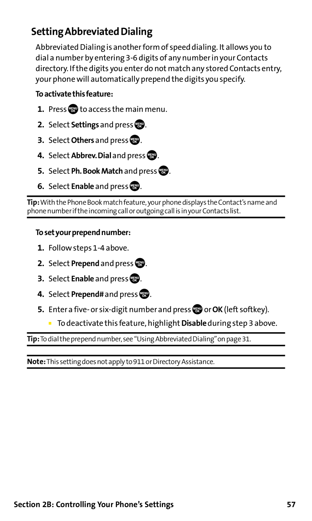 Sanyo SCP-200 manual Setting Abbreviated Dialing, Toactivatethisfeature, Tosetyourprependnumber 