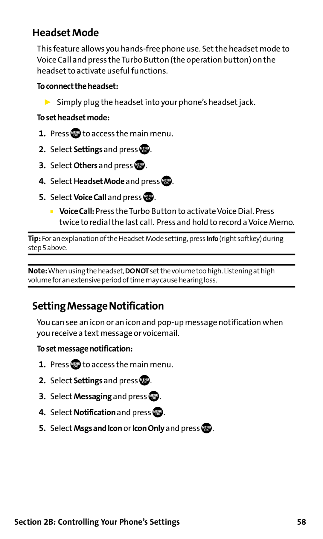 Sanyo SCP-200 Headset Mode, Setting Message Notification, Toconnecttheheadset, Tosetheadsetmode, Tosetmessagenotification 