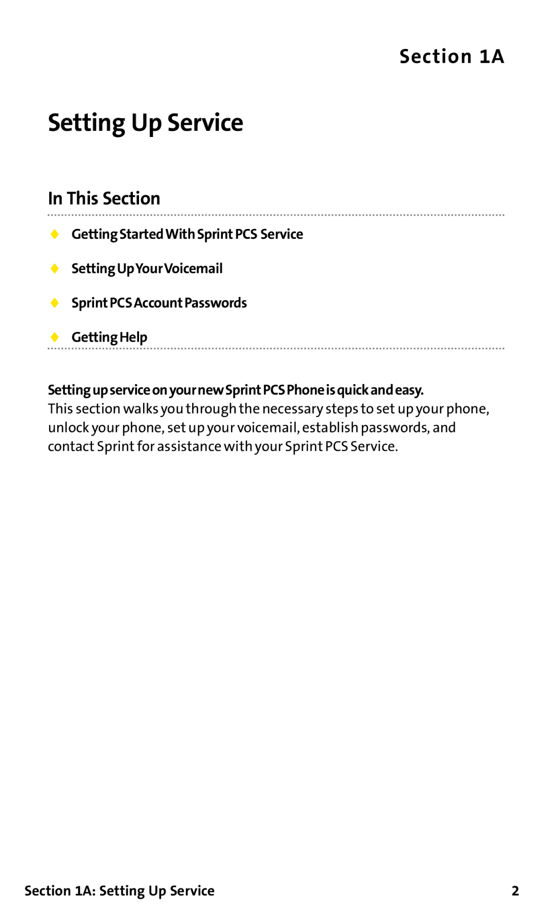 Sanyo SCP-200 manual Setting Up Service, This Section 