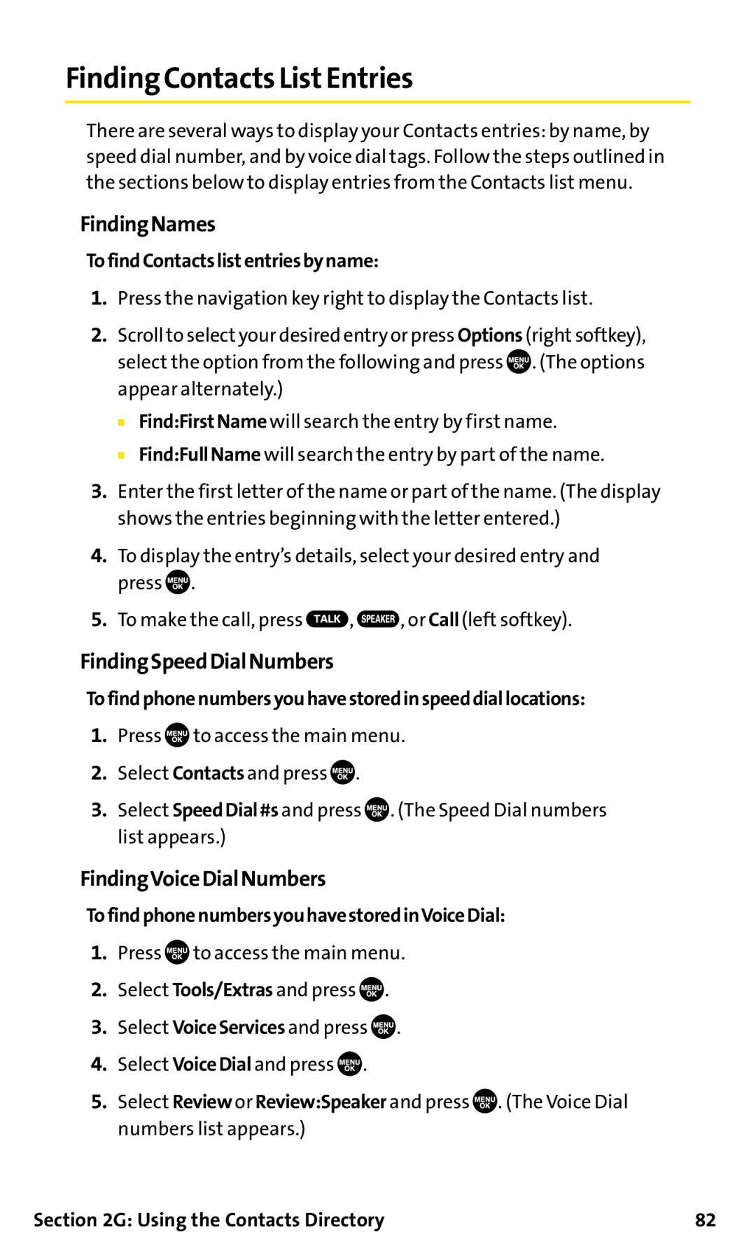 Sanyo SCP-200 manual FindingContacts ListEntries, FindingNames, FindingSpeedDialNumbers, FindingVoiceDialNumbers 