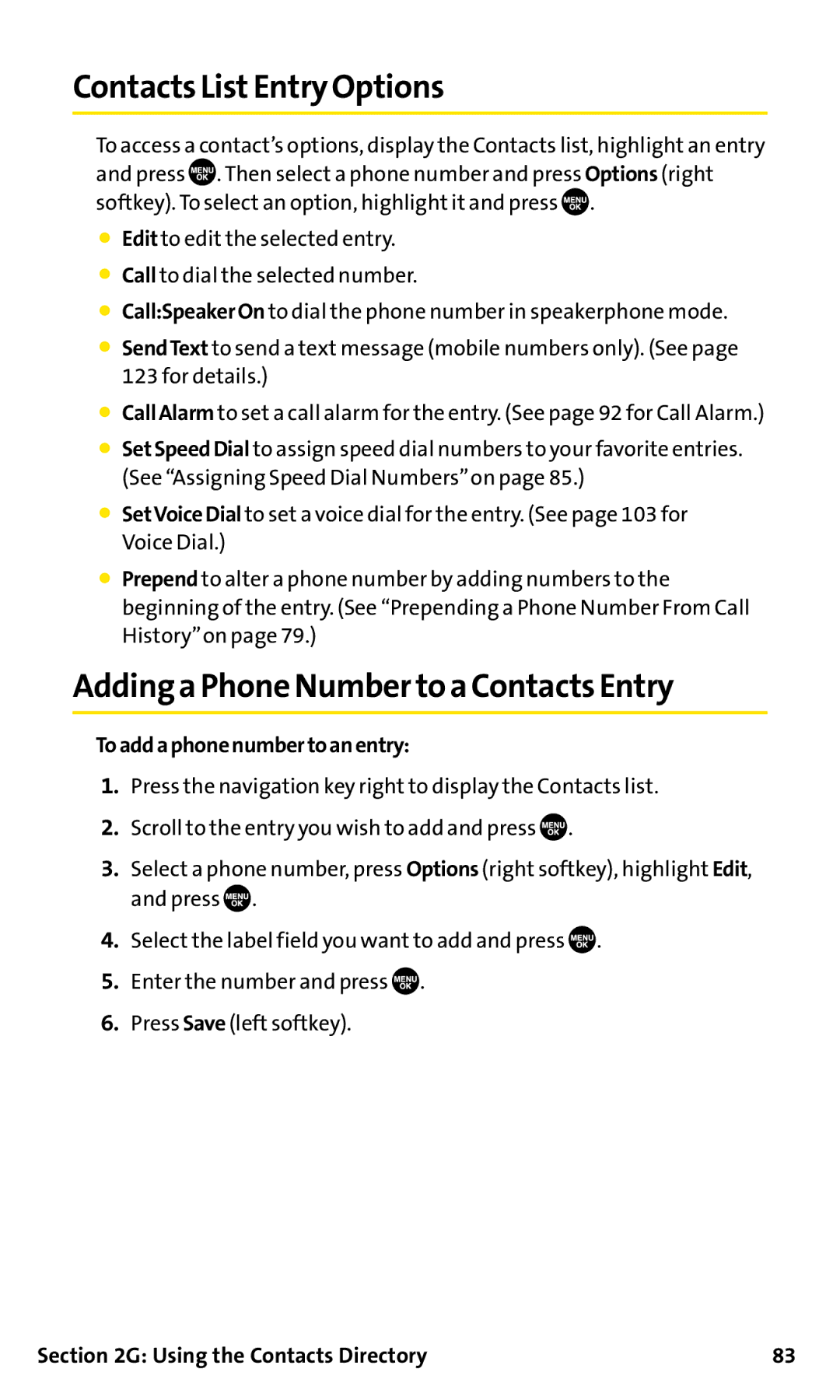 Sanyo SCP-200 manual Contacts ListEntry Options, Addinga Phone Number to a Contacts Entry, Toaddaphonenumbertoanentry 