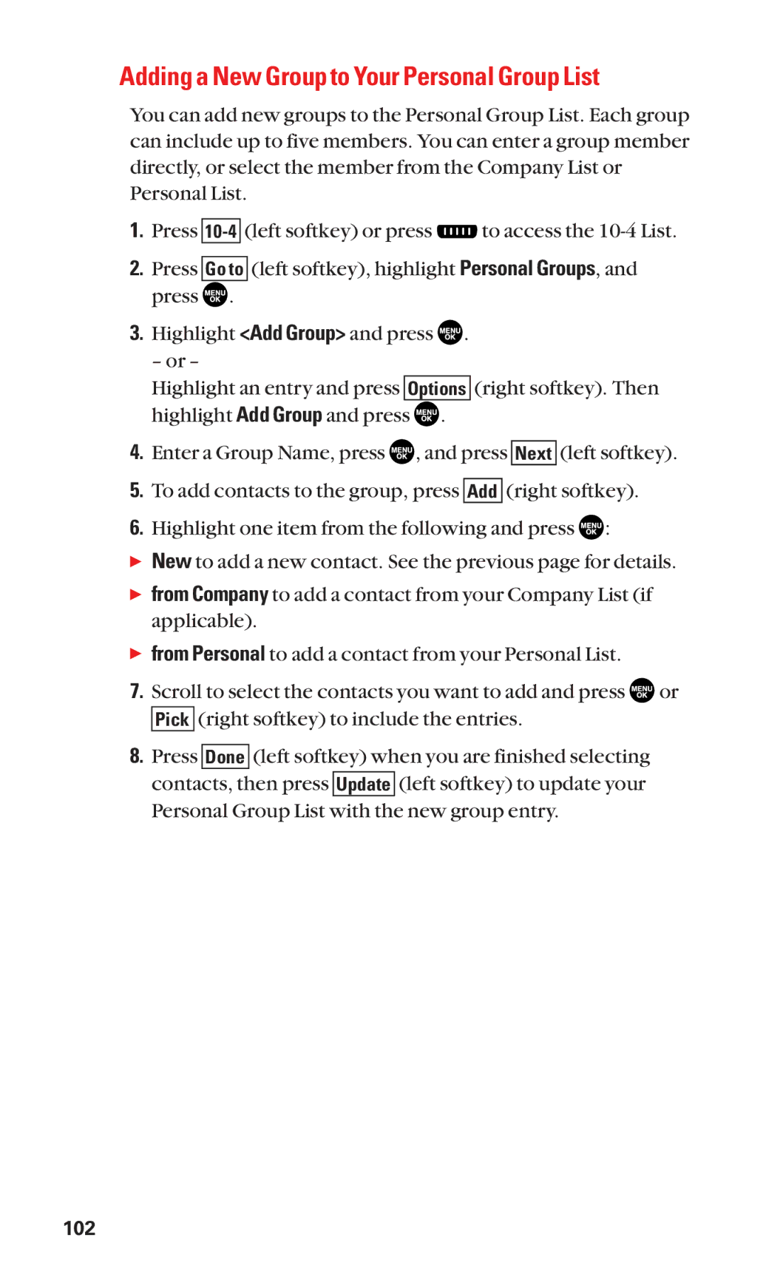 Sanyo SCP-2300 manual Adding a New Group to Your Personal Group List 