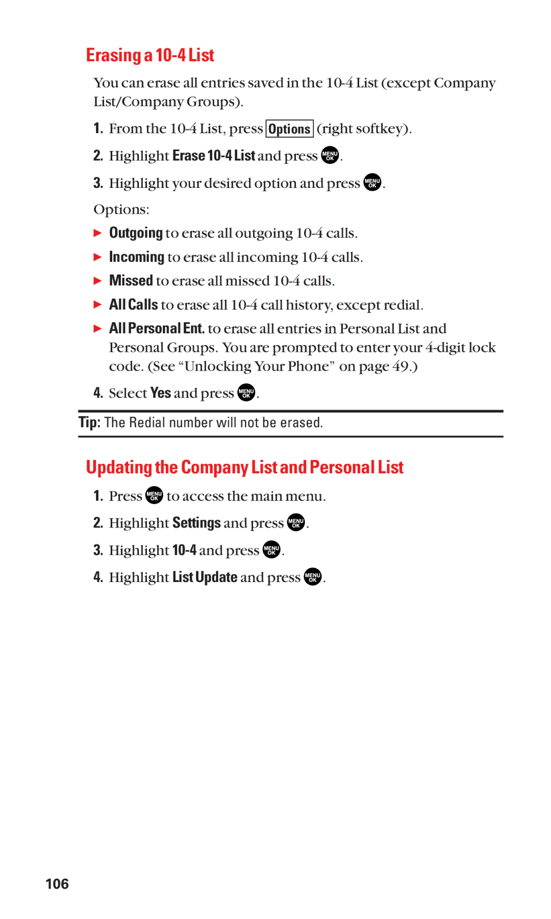 Sanyo SCP-2300 manual Erasing a 10-4 List, Updating the Company List and Personal List 